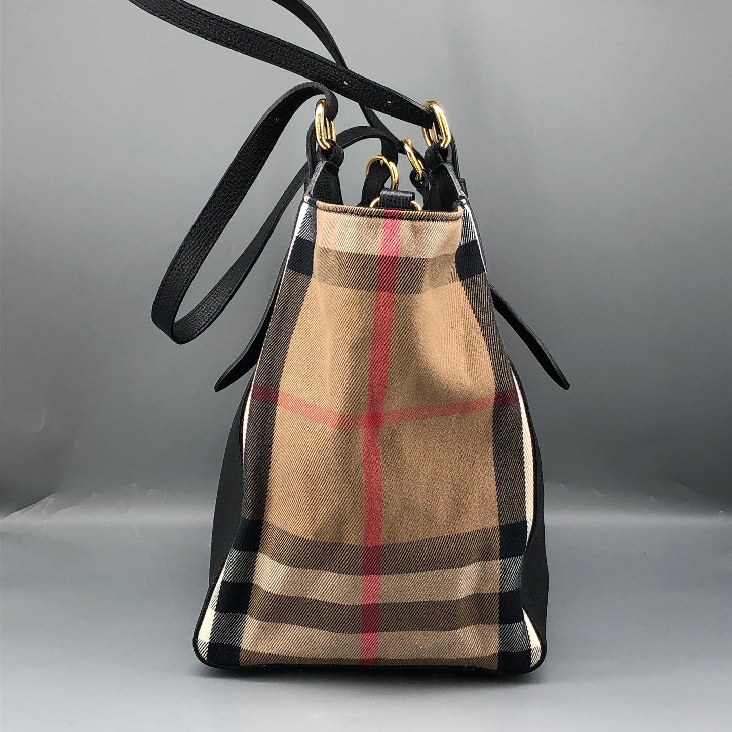 Burberry Check and Leather Tote Bag Beige