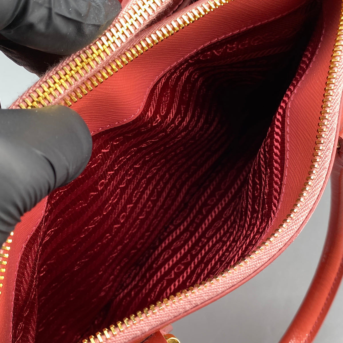 Prada Saffiano Vernice Small Galleria Double Zip Tote Arancio