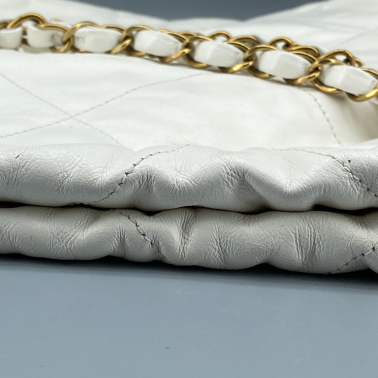 Chanel White Quilted Leather SMALL 22 Bag Tote
