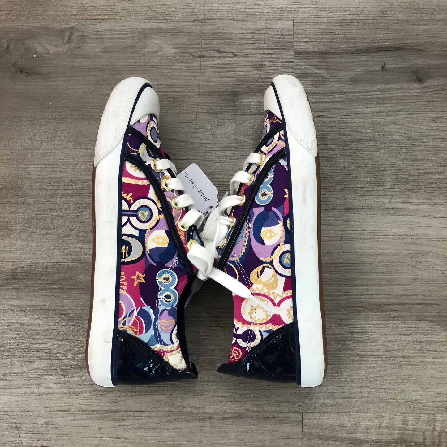 Coach Barrett Low Top Canvas Sneakers Size 6.5B White Purple Pink Gold Print