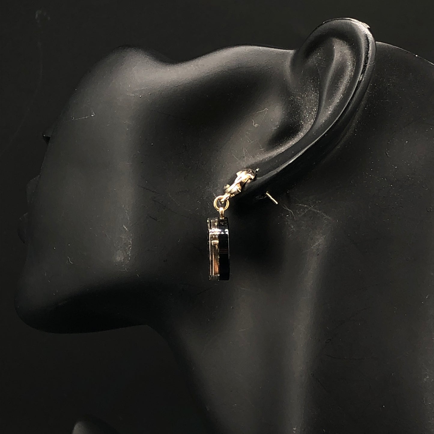 Chanel 2021 Gold Tone Black Enamel Crystal Round Drop Earrings