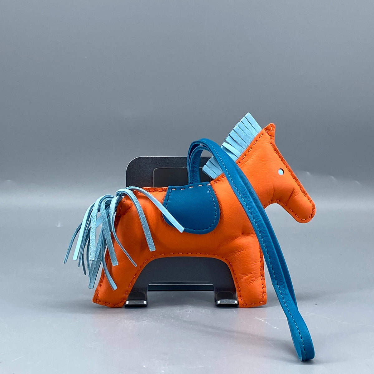 Hermes Rodeo Large Horse Bag Charm Orange & Blue Leather