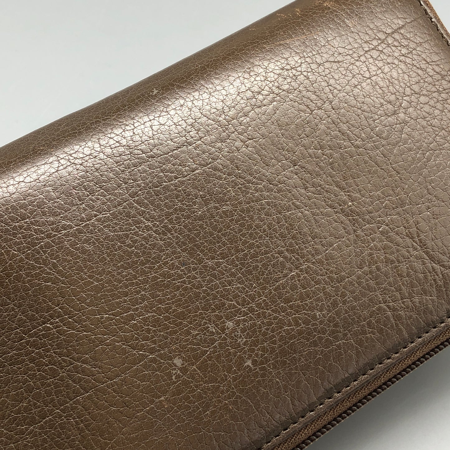 Ferragamo Taupe Brown Leather Zip-Around Long Wallet