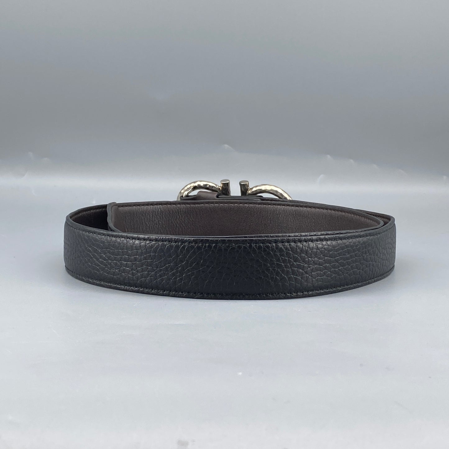 Ferragamo Black Leather Double Gancini Buckle Belt 95cm