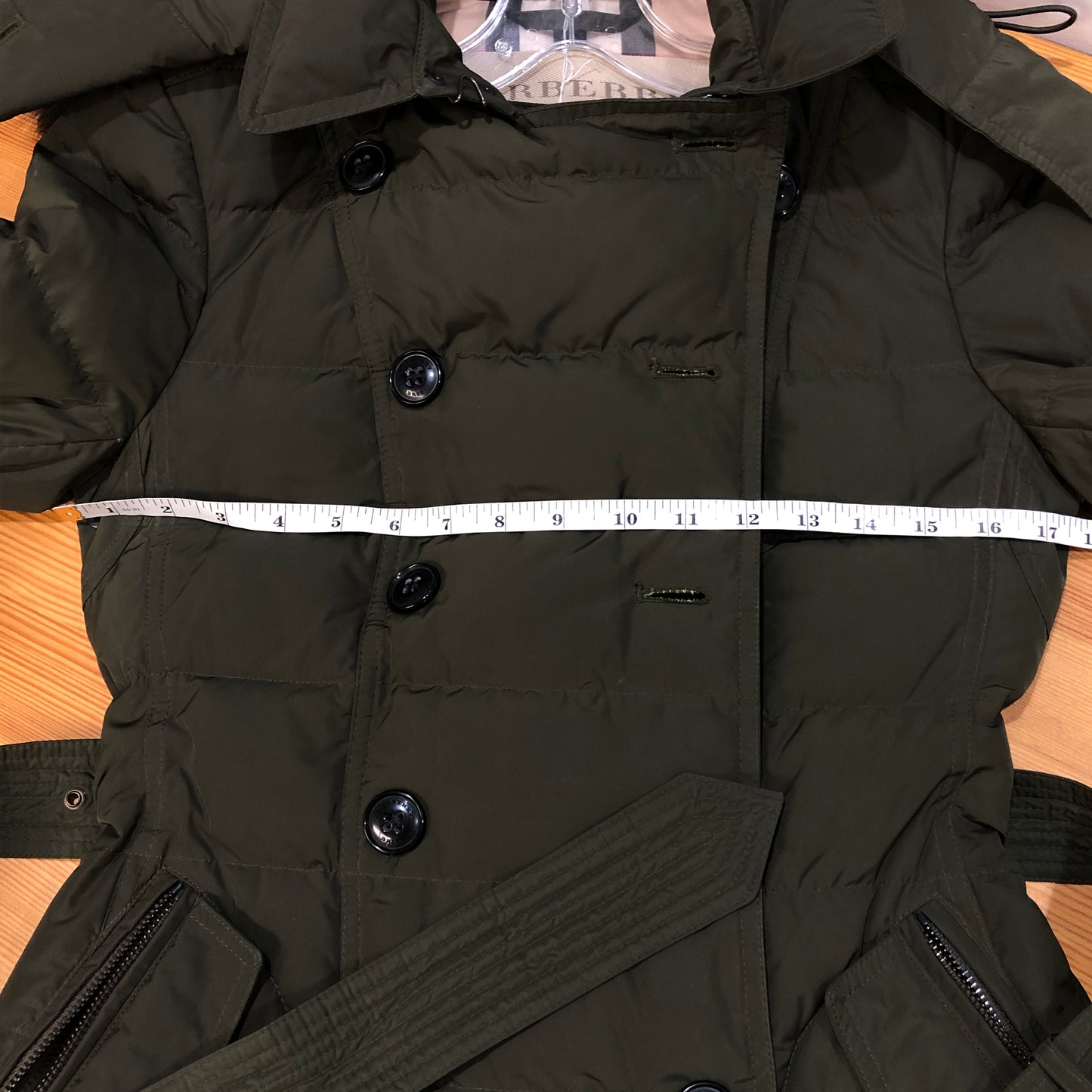 Burberry Olive Green Fur Trim Hooded Puffer Coat Size XS