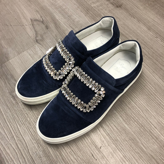 Roger Vivier Women's Navy Suede Sneakers with Crystal Buckle Size 36