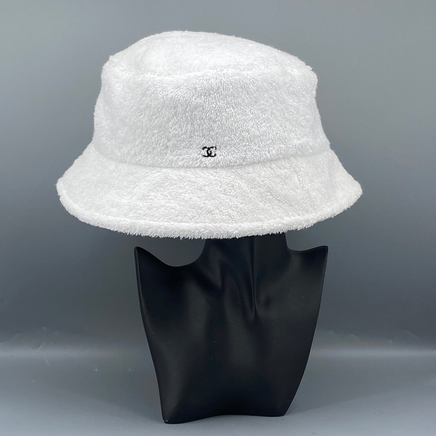 Chanel White Terry Cloth Bucket Hat Size L
