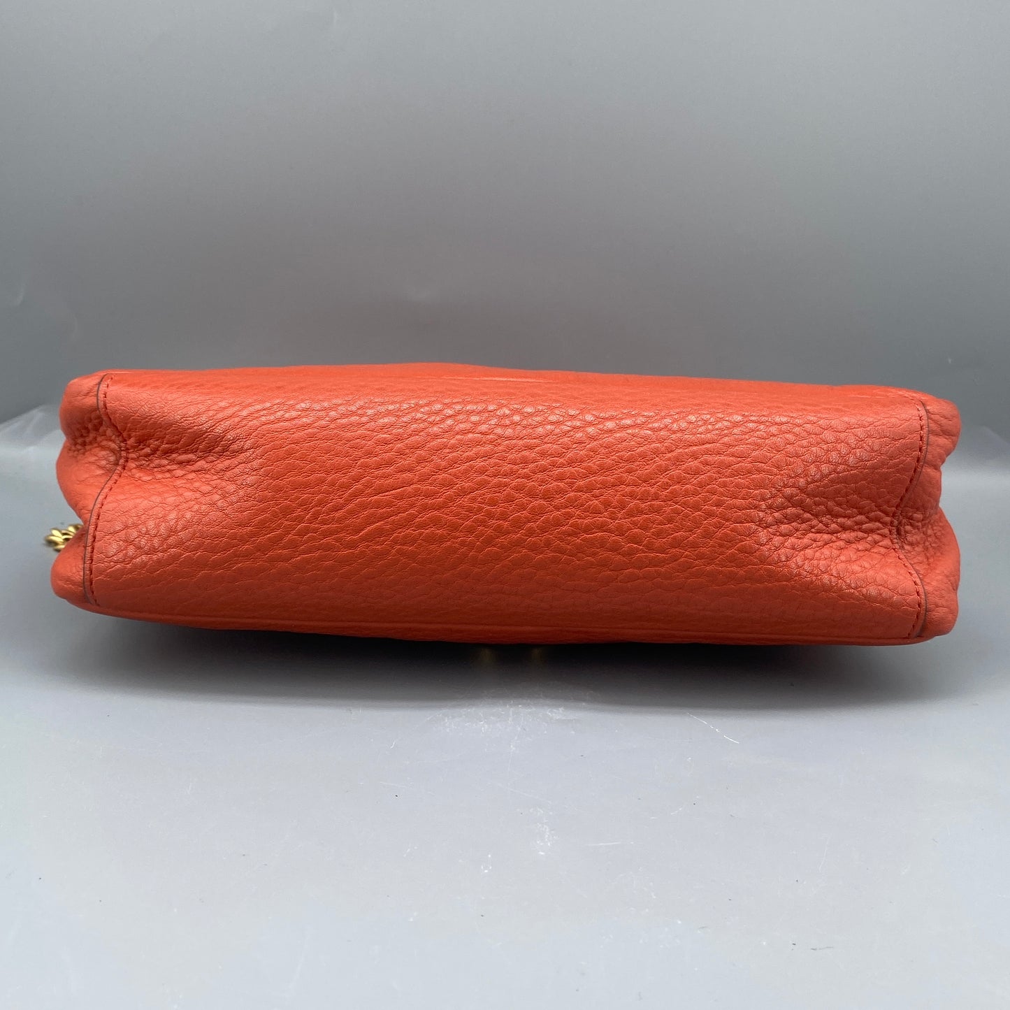 Tory Burch Orange Pebbled Leather Double T Logo Flap Chain Shoulder Bag