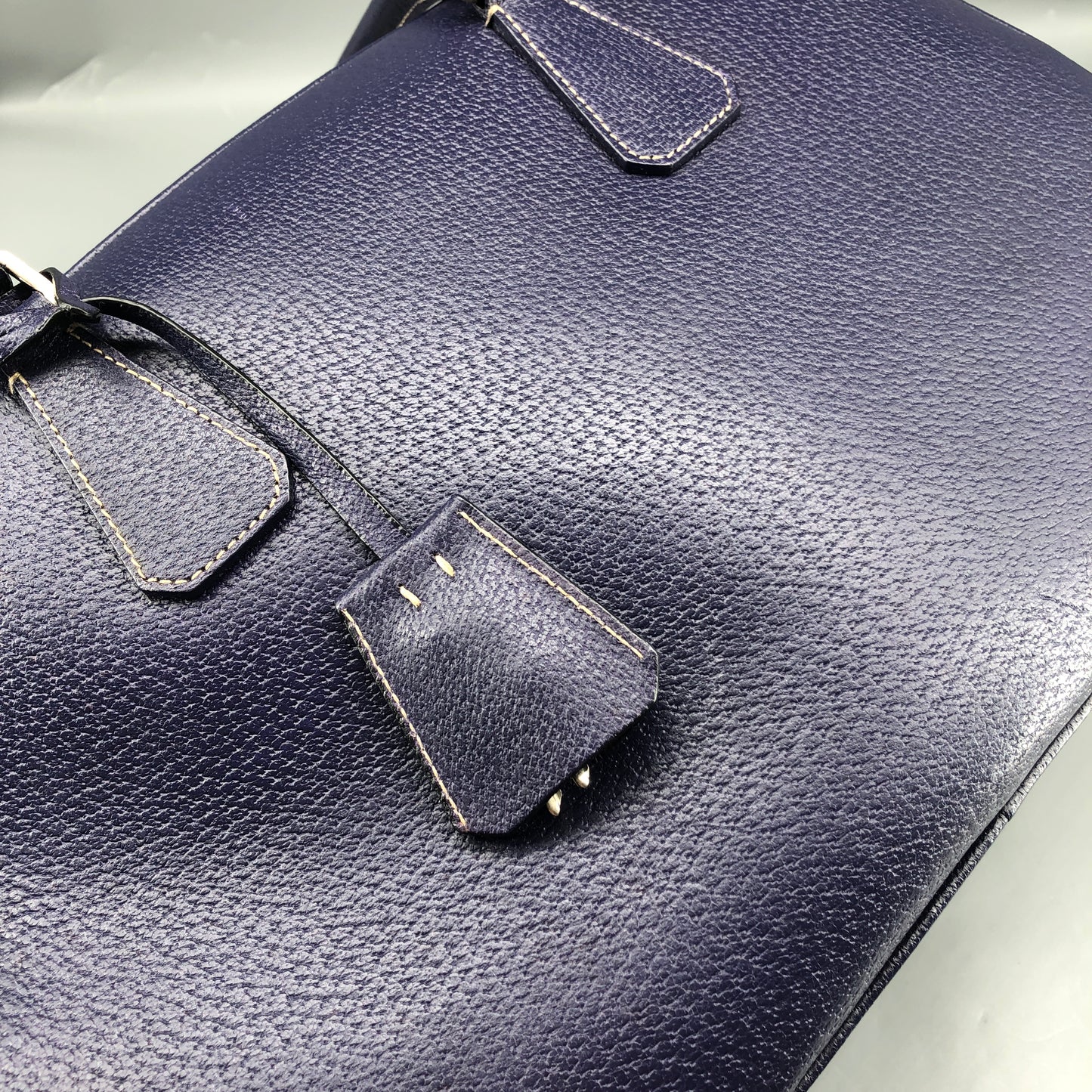 Prada Bauletto Medium Pebbled Leather Handbag  Ink Blue