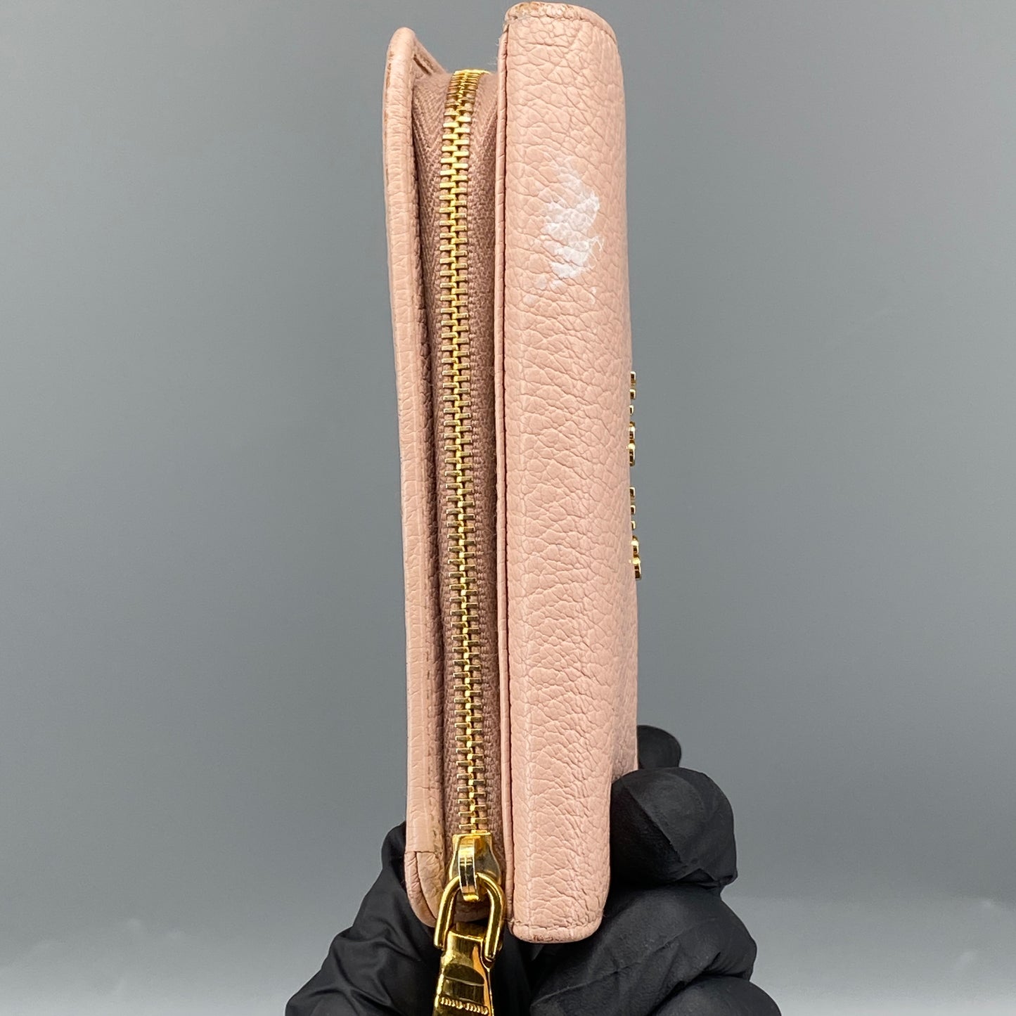 Miu Miu Blush Pink Pebbled Leather Tri-Fold Wallet