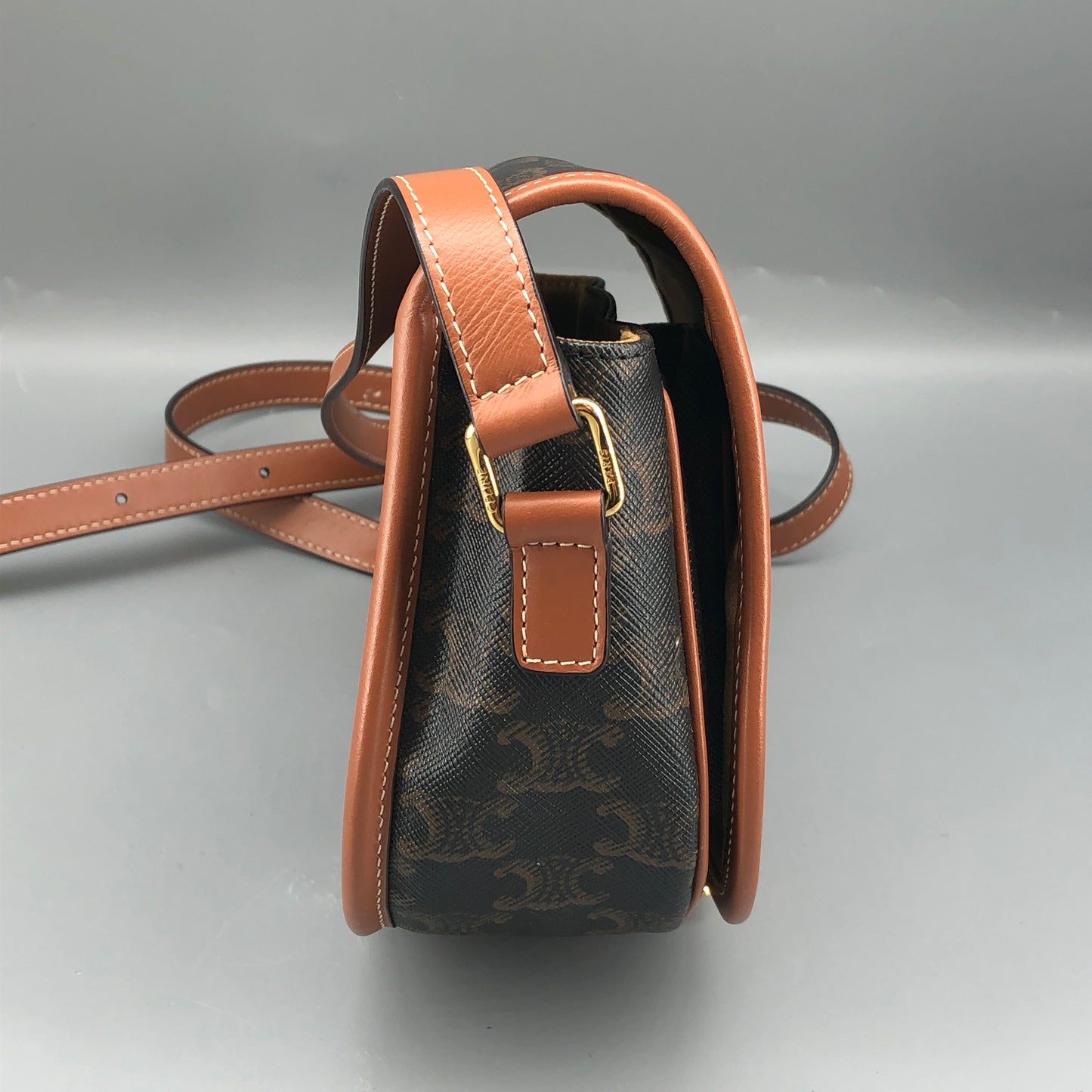 Celine Triomphe Canvas Medium Folco Crossbody Bag Dark Brown