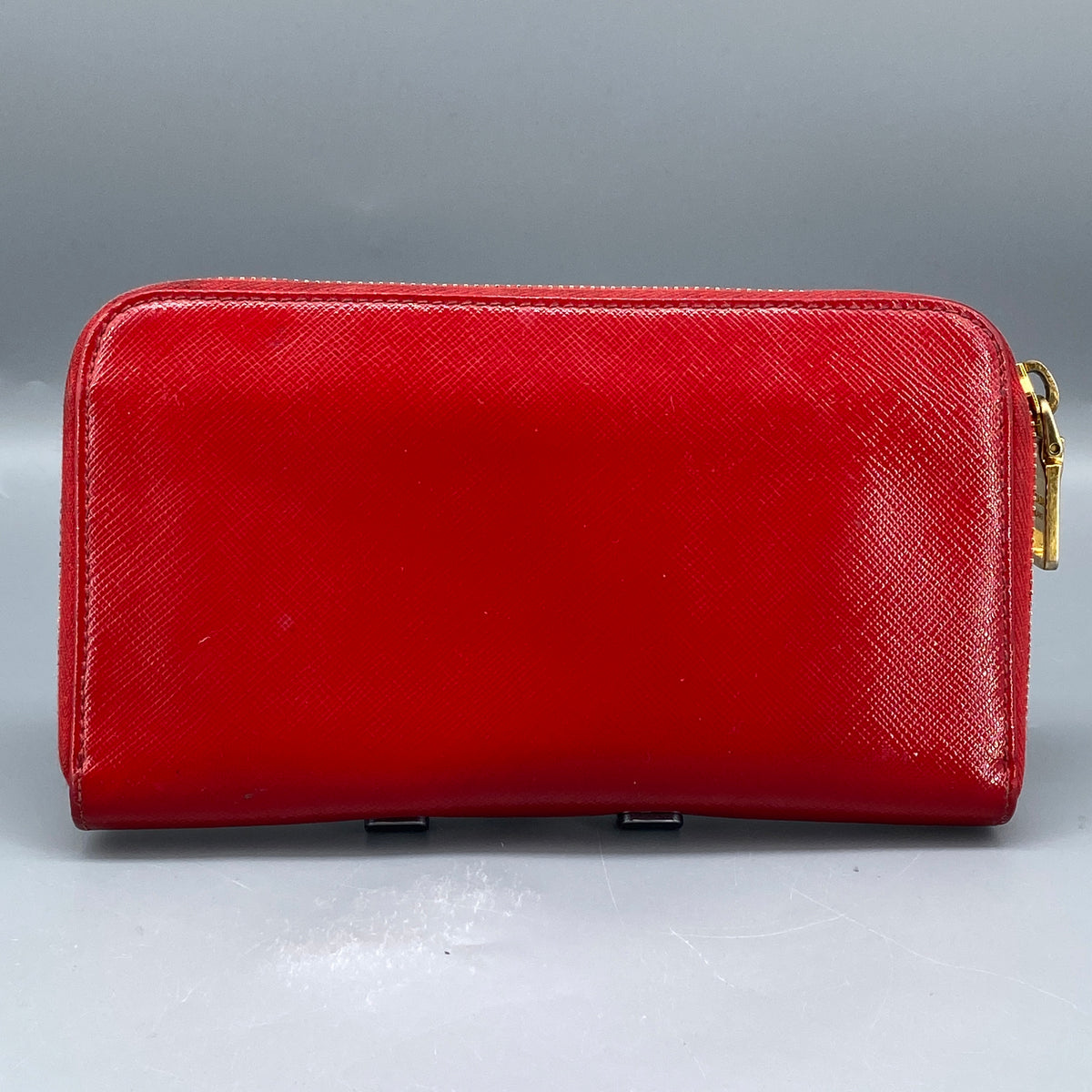 Prada Red Saffiano Leather Zip Around Long Wallet
