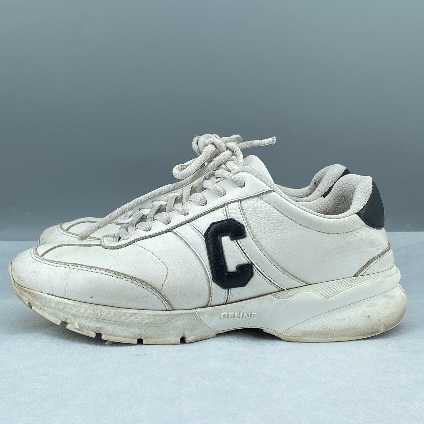 Celine Women's C Logo Low Top Leather Sneakers Size 37.5 White