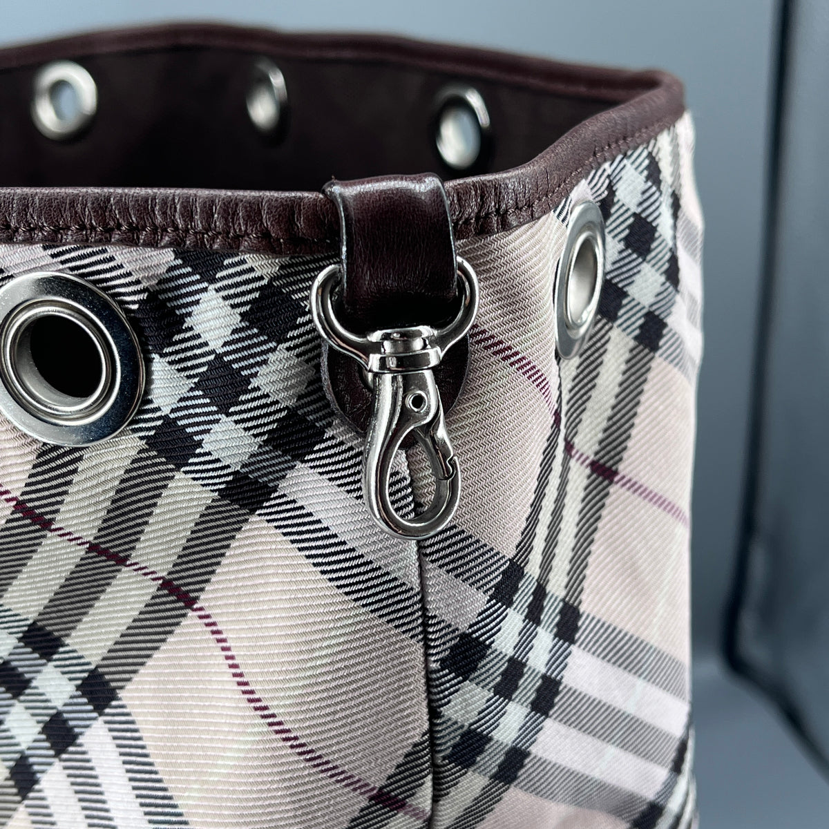 Burberry Beige Black White Check Tote Bag