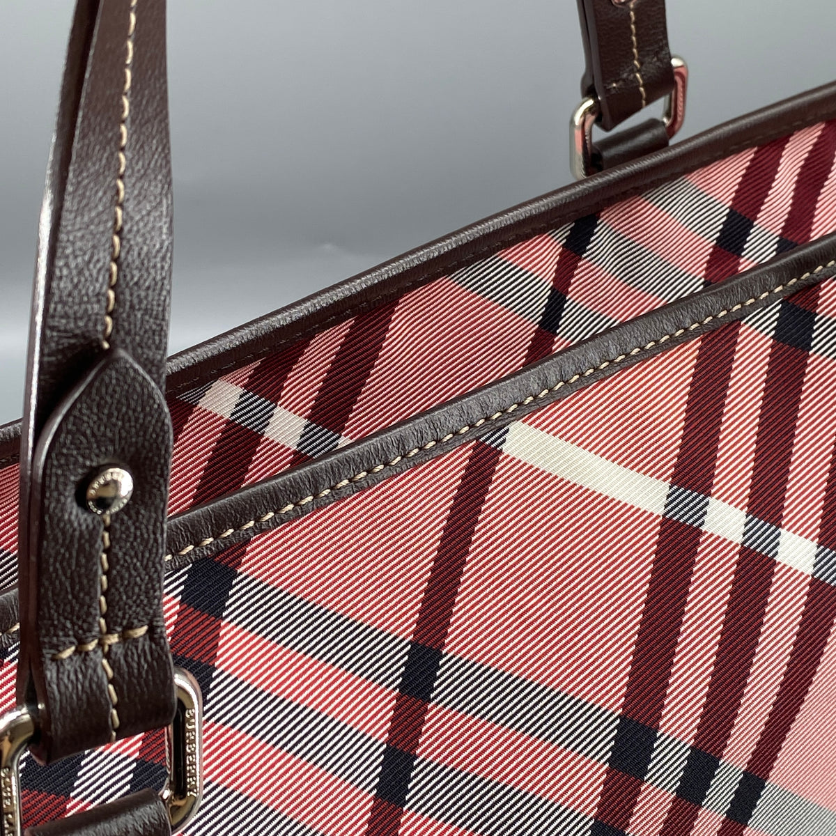 Burberry Pink Wine Check Tote Bag