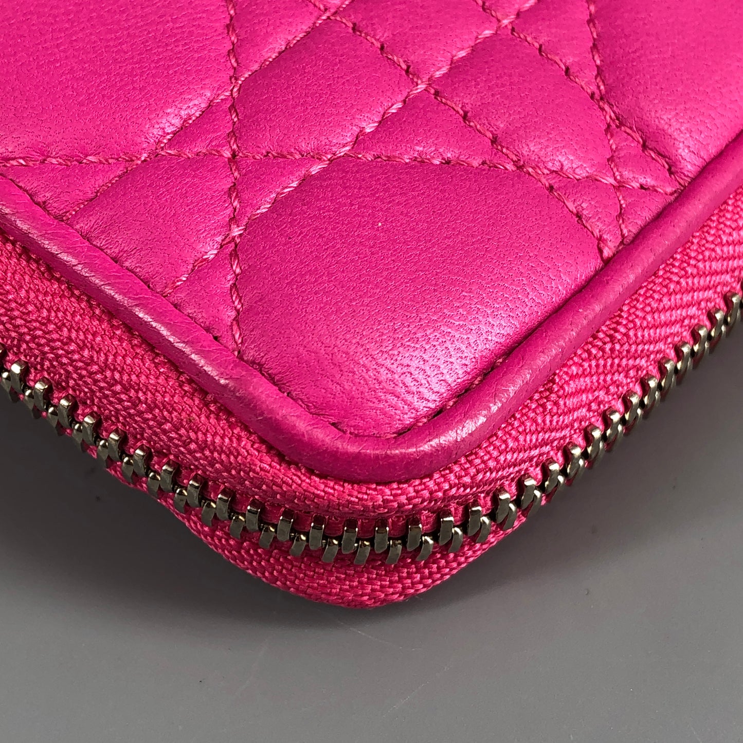 Christian Dior Cannage Quilted Leather Long Zip Around Wallet Hot Pink