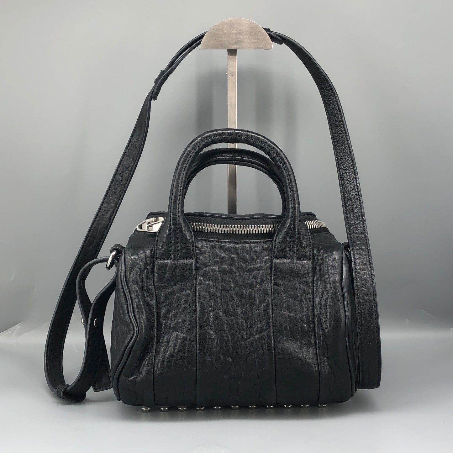 Alexander Wang Ruched Leather Studded Boston Bag Black