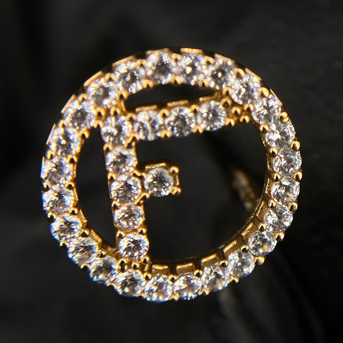 Fendi Gold-Tone Crystal Encircled FF Logo Stud Earrings
