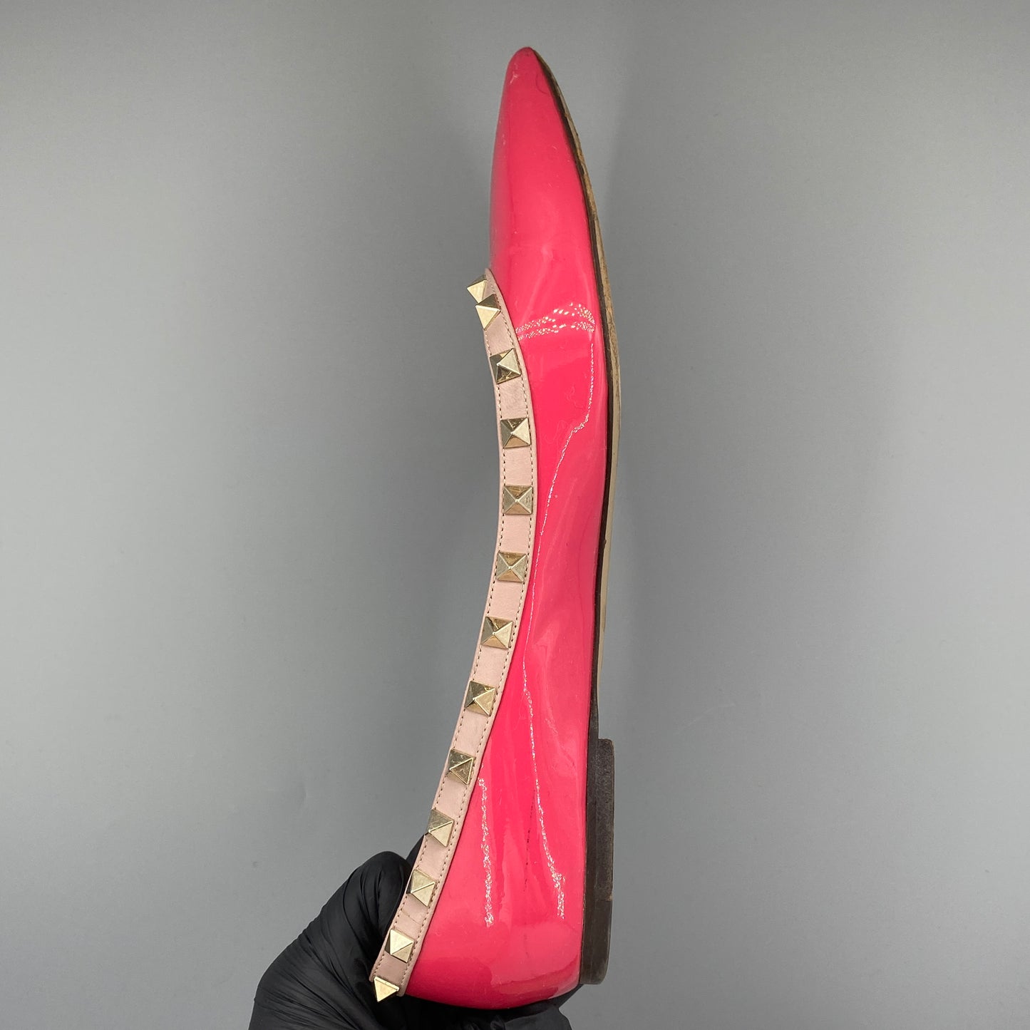 Valentino Rockstud Patent Flat Shoes Size 40 Hot Pink