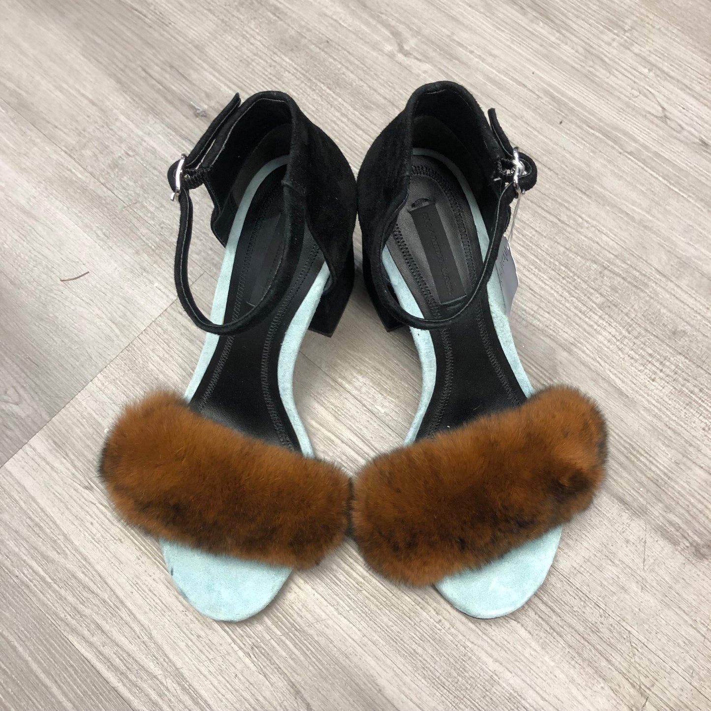 Alexanderwang Fur Trim Women's Blue and Black Sandals Shoes Size 35.5