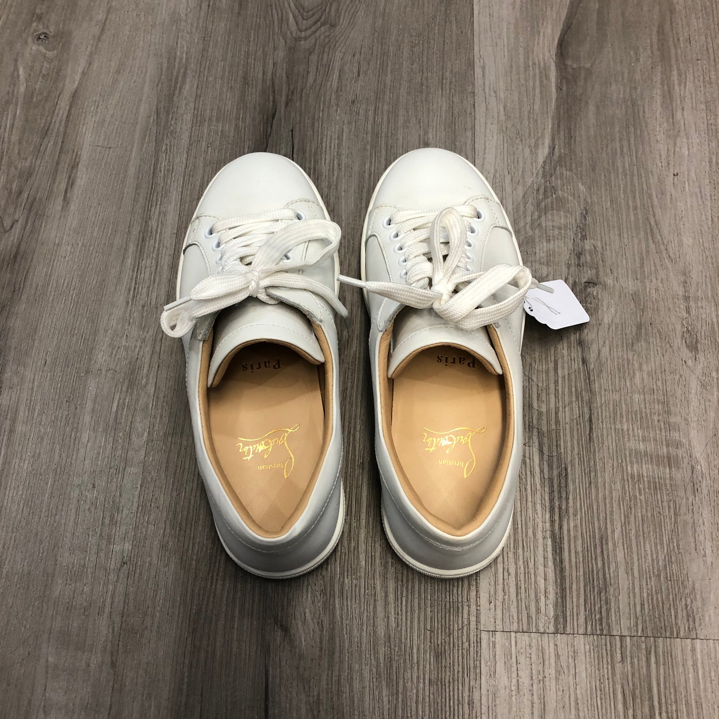Christian Louboutin Women's White Calfskin Low Top Lace Up Sneaker Shoes 35.5