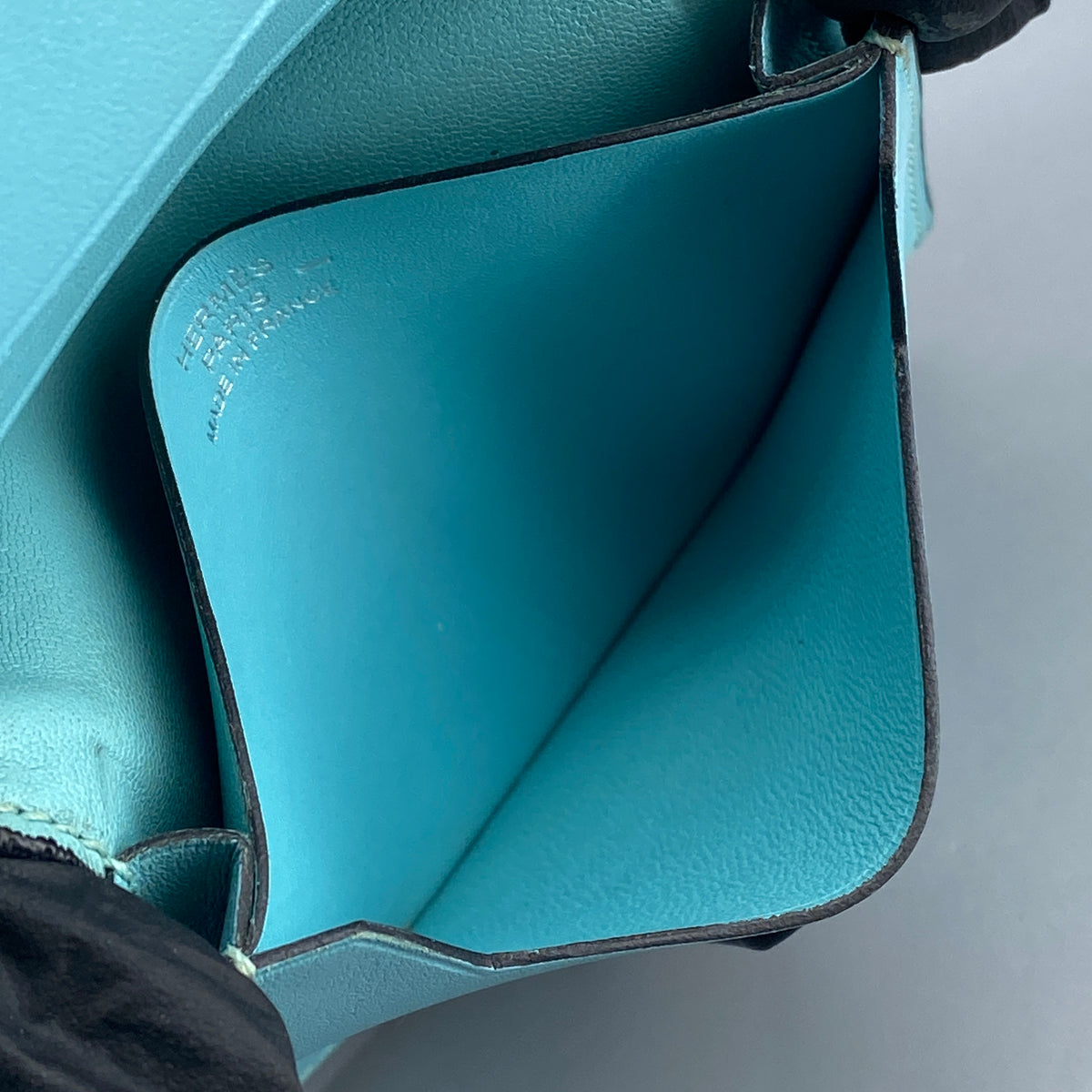 Hermes Bearn Compact card holder Tiffany Blue with Lizard leather strap