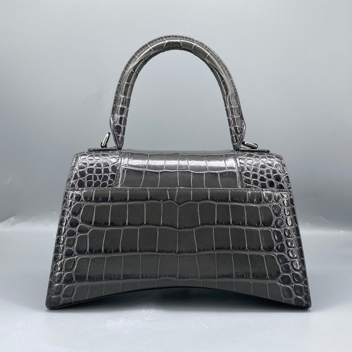 Balenciaga Dark Grey Croc Embossed Leather Hourglass Bag