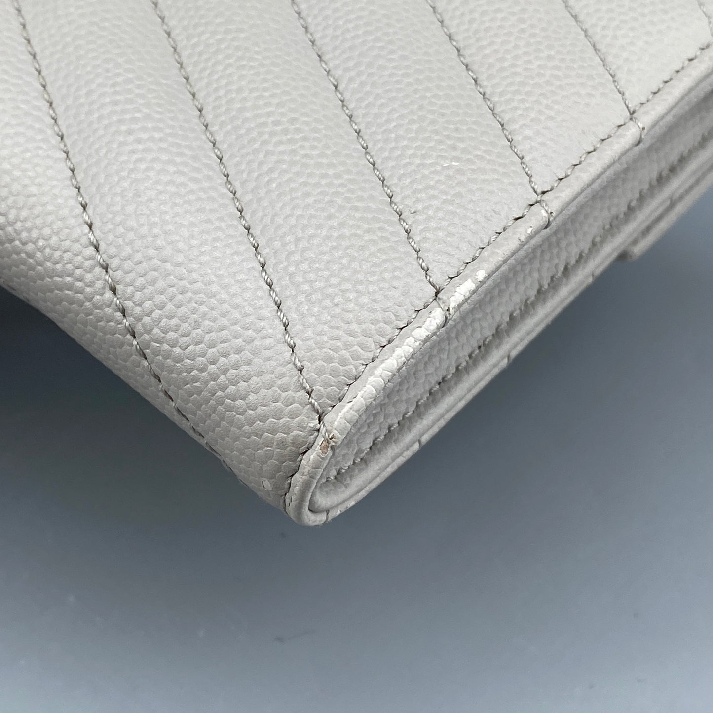 Saint Laurent Light Grey Chevron‑Quilted Long Wallet