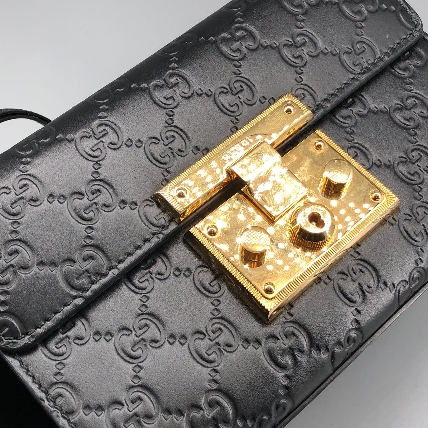 Gucci Black GG Embossed Leather Padlock Shoulder Bag