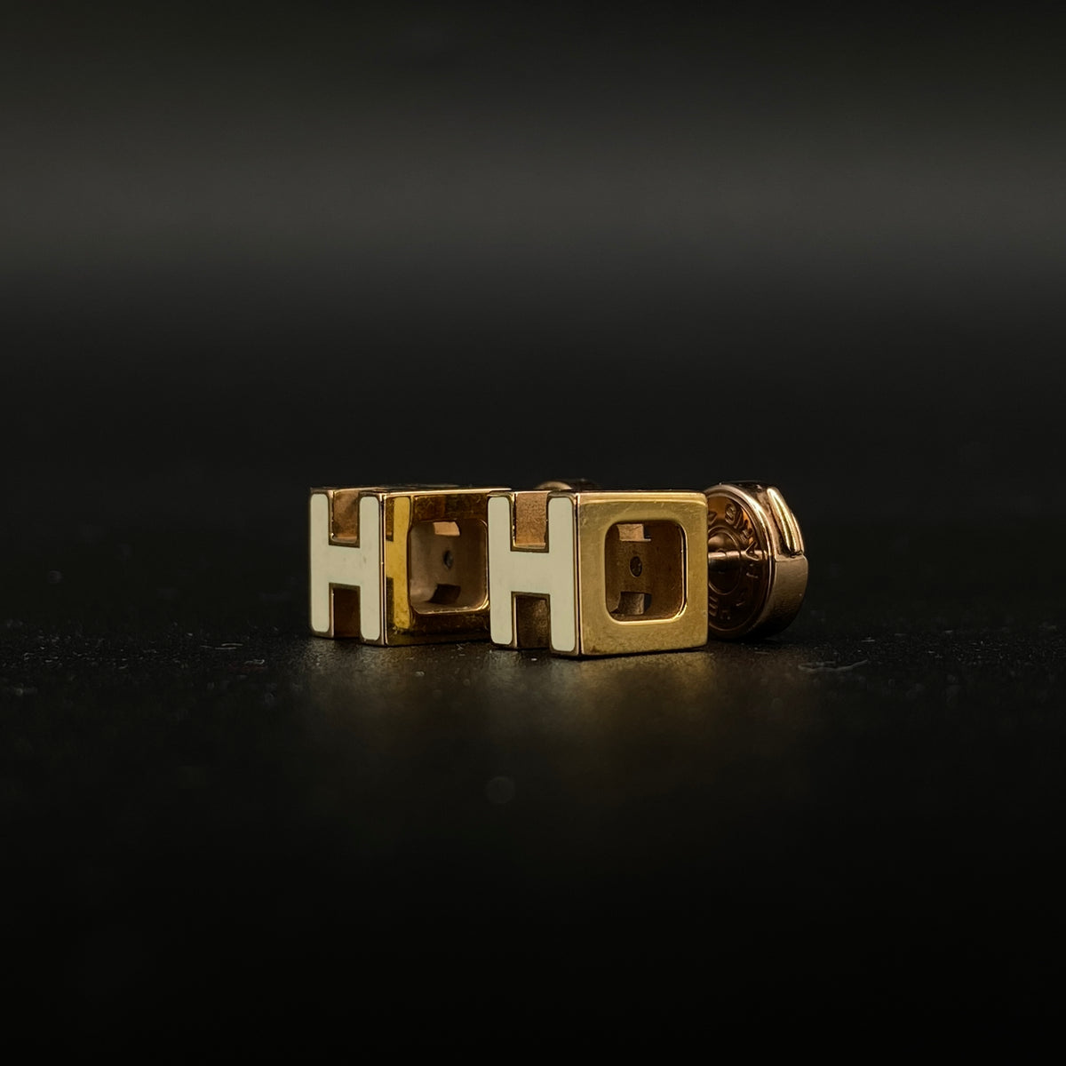 Hermes Gold & Cream H Logo Stud Earrings