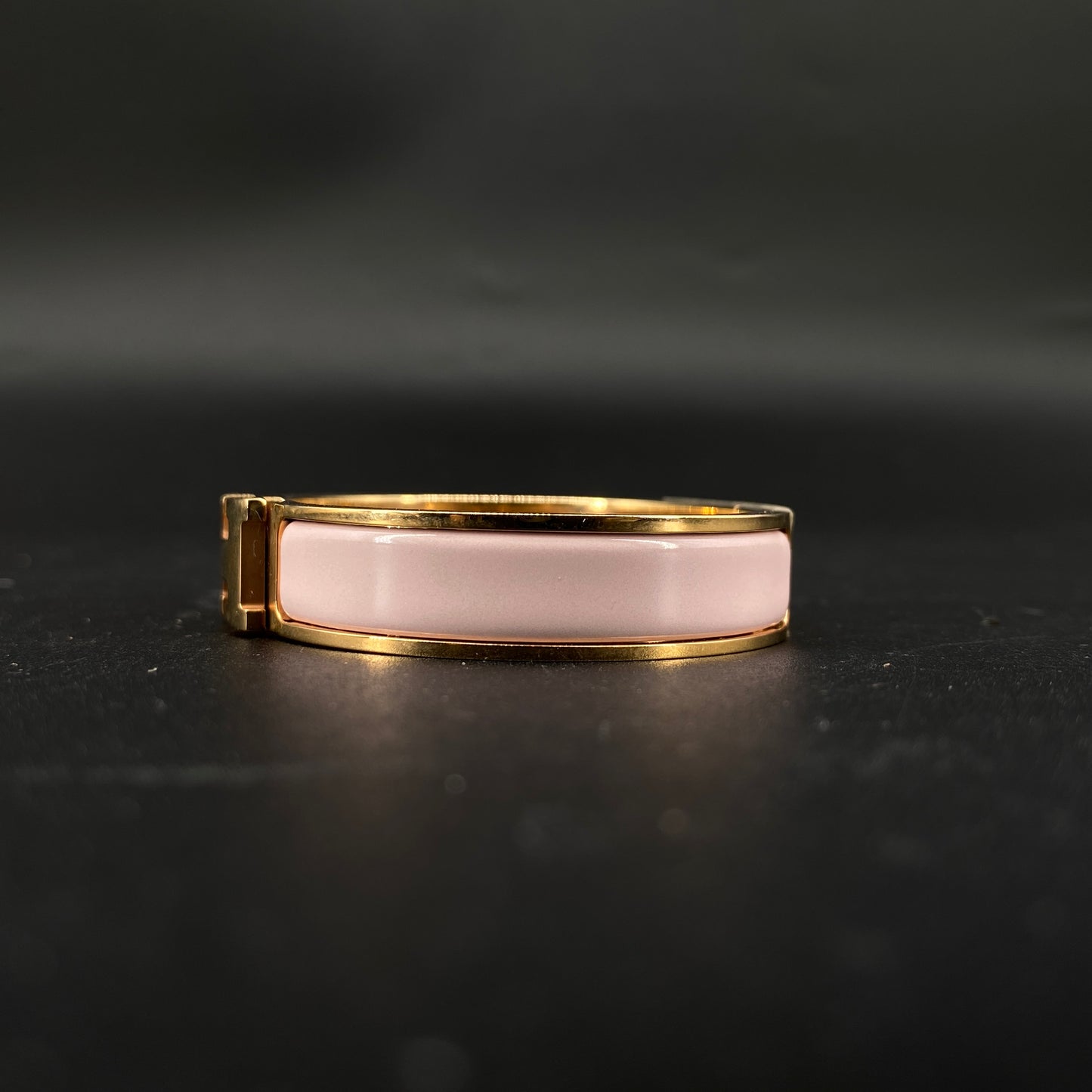 Hermes Blush Pink Enamel Gold H Buckle Bangle Bracelet