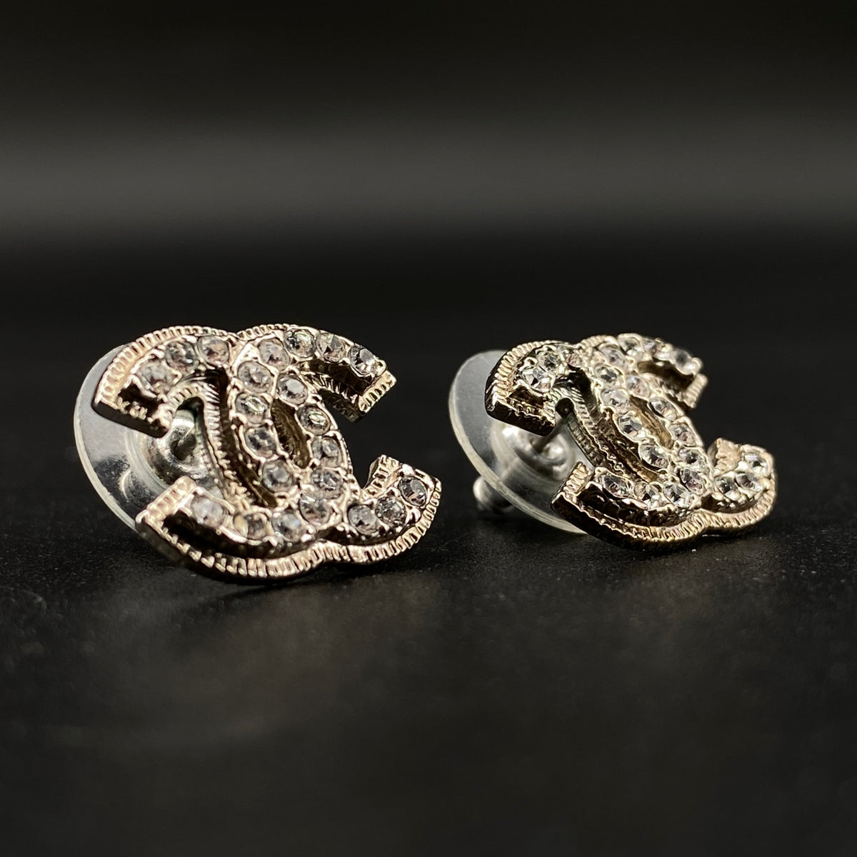 Chanel 2012 Silver Crystal CC Logo Earrings