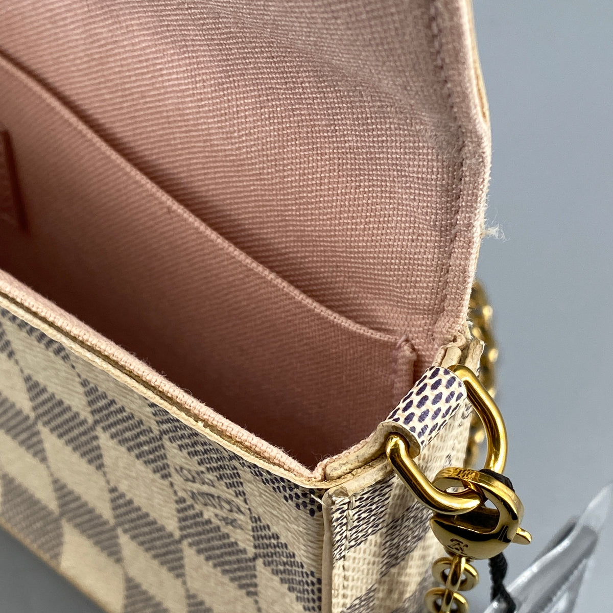 Louis Vuitton Damier Azur Pochette Felicie Chain Wallet Rose Ballerine