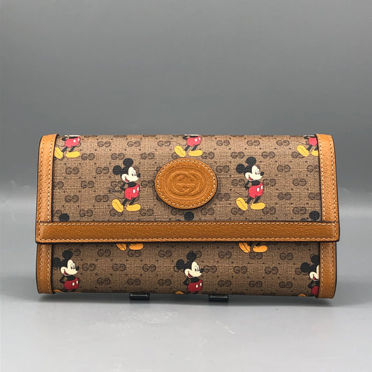 Gucci x Disney Mickey GG Supreme Flap Long Wallet yellow/beige