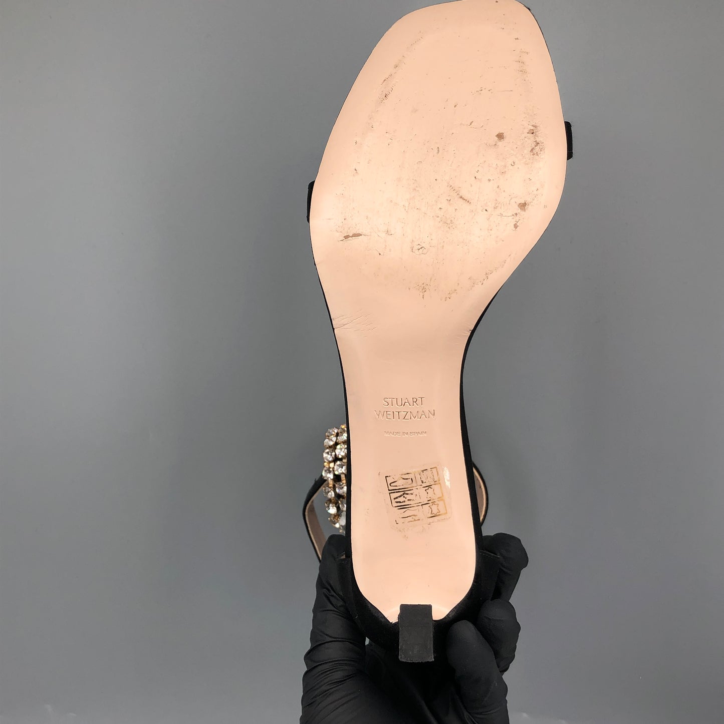 Stuart Weitzman Women's Crystal Tassel Ankle Strap Sandals Black Size 6