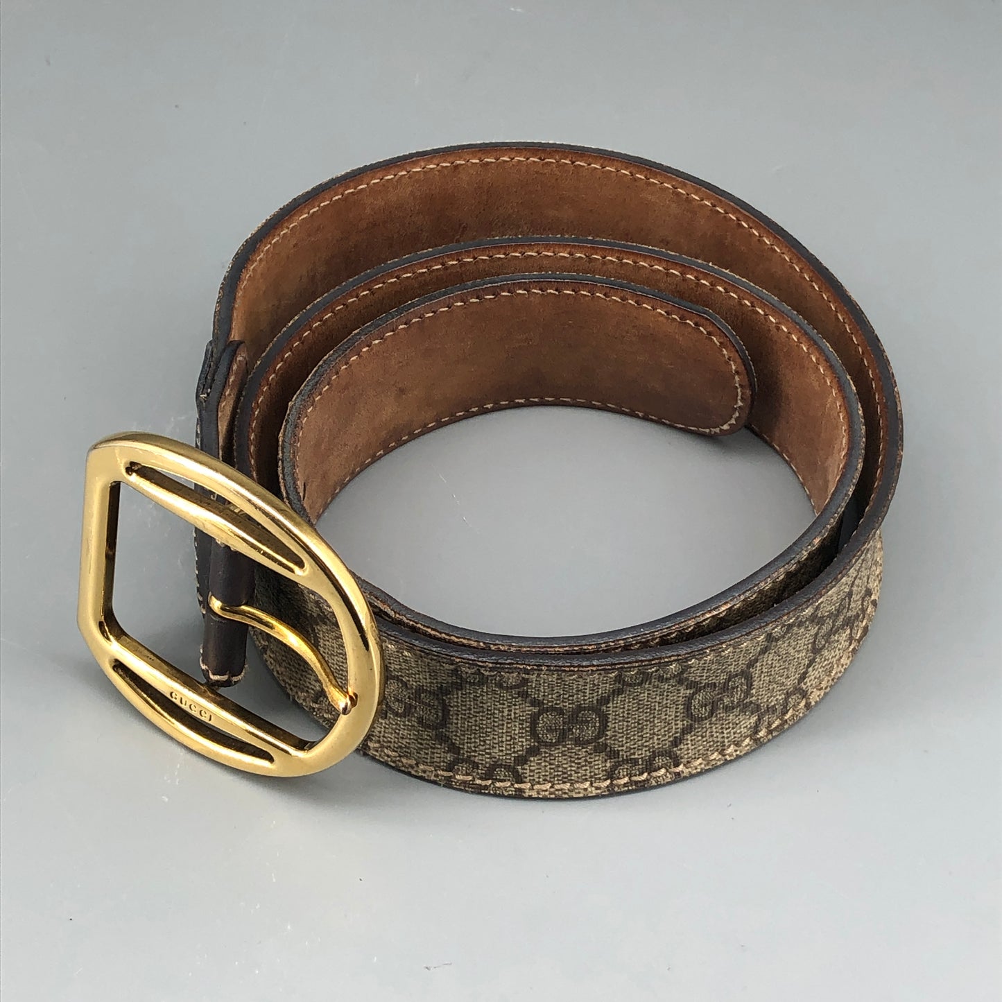 Gucci Beige GG Supreme Canvas Gold Buckle Belt Size 85cm