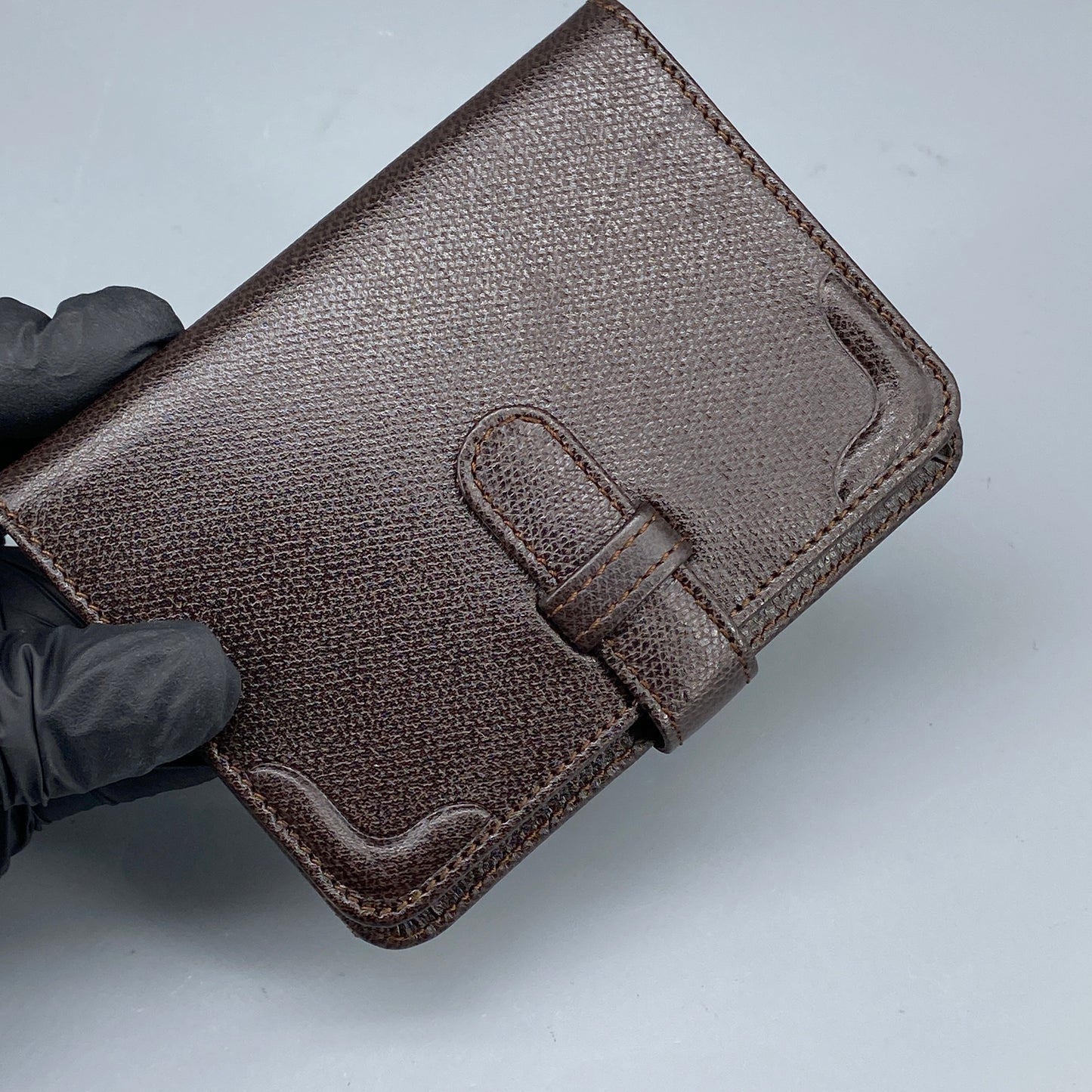 Lanvin Deep Brown Grain Leather Strap Bi-fold Short Wallet