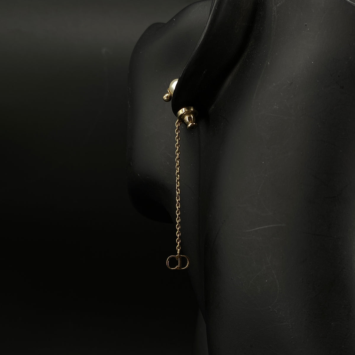 Christian Dior Gold Tone Faux Pearl Drop Earrings