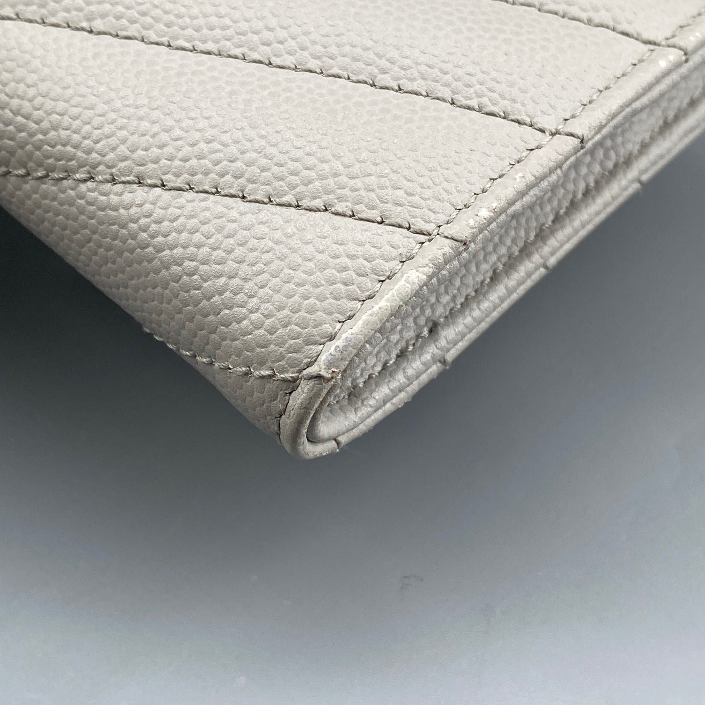 Saint Laurent Light Grey Chevron‑Quilted Long Wallet