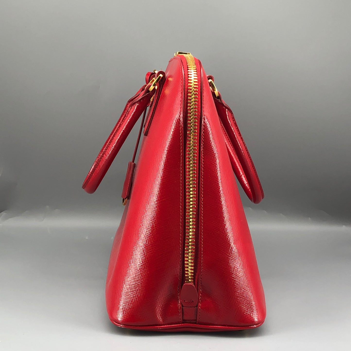 Prada Vernice Saffiano Promenade Dome Satchel Bag Red