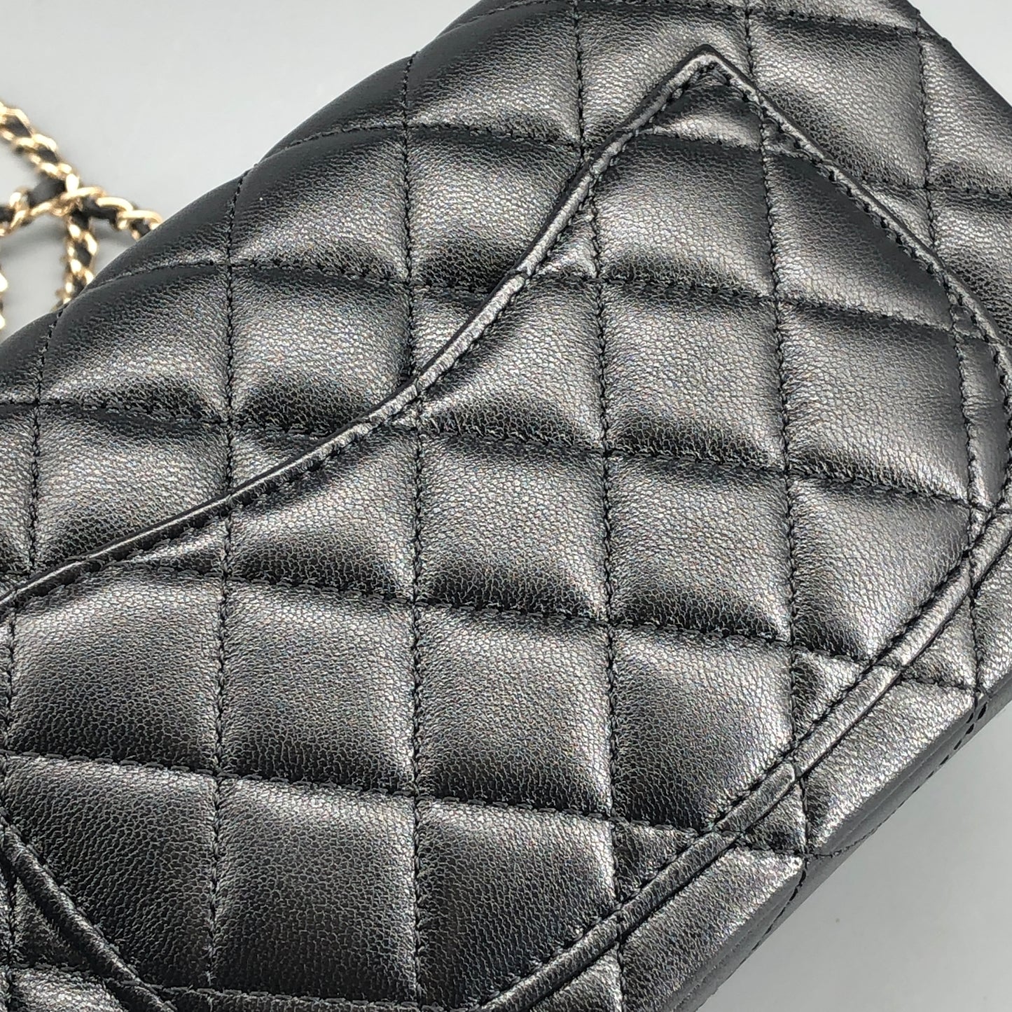 Chanel lambskin quilted mini rectangular flap bag in black with CC logo chain