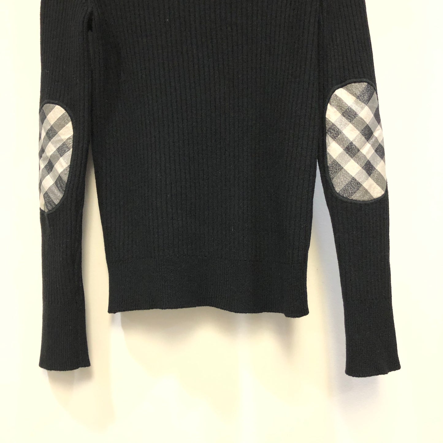Burberry Black Ribbed Knit Zip Turtleneck Cardigan Size M