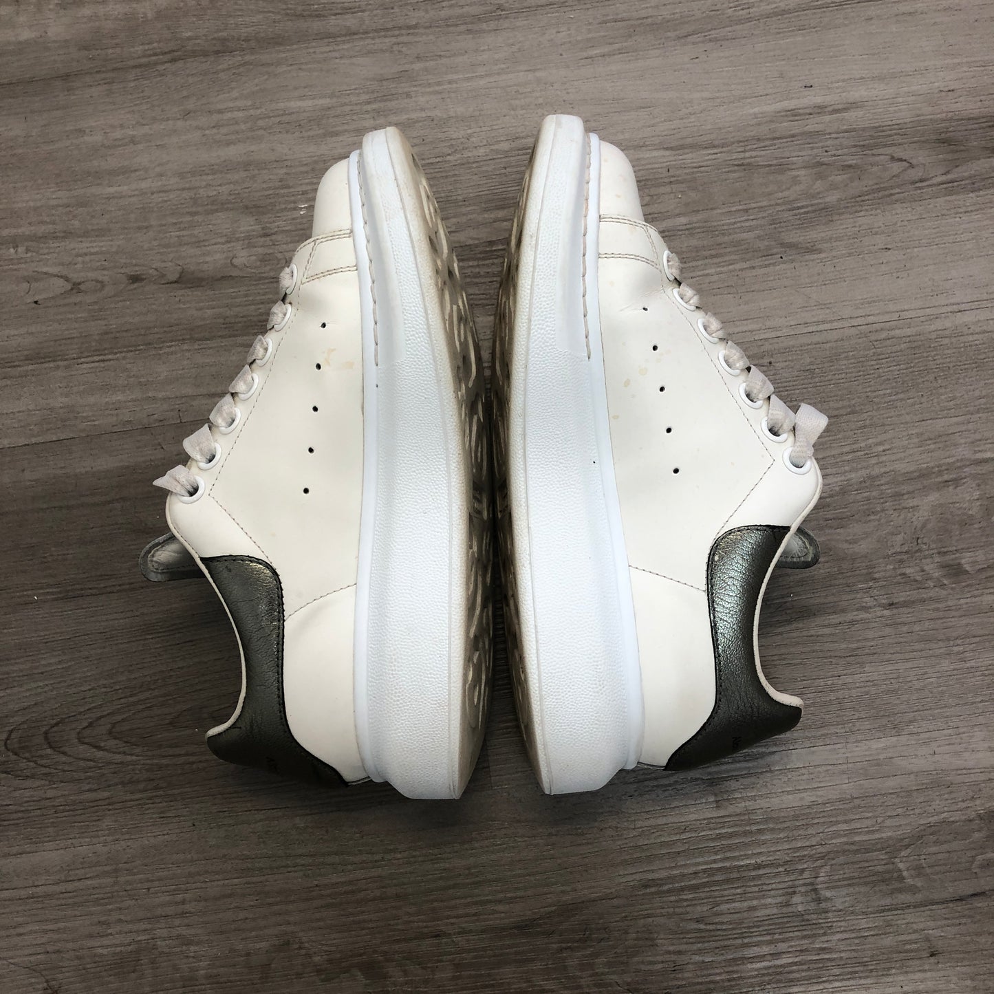 Alexander McQueen Women's Oversized Platform Leather Sneaker Shoes 37 White Metallic Pearl