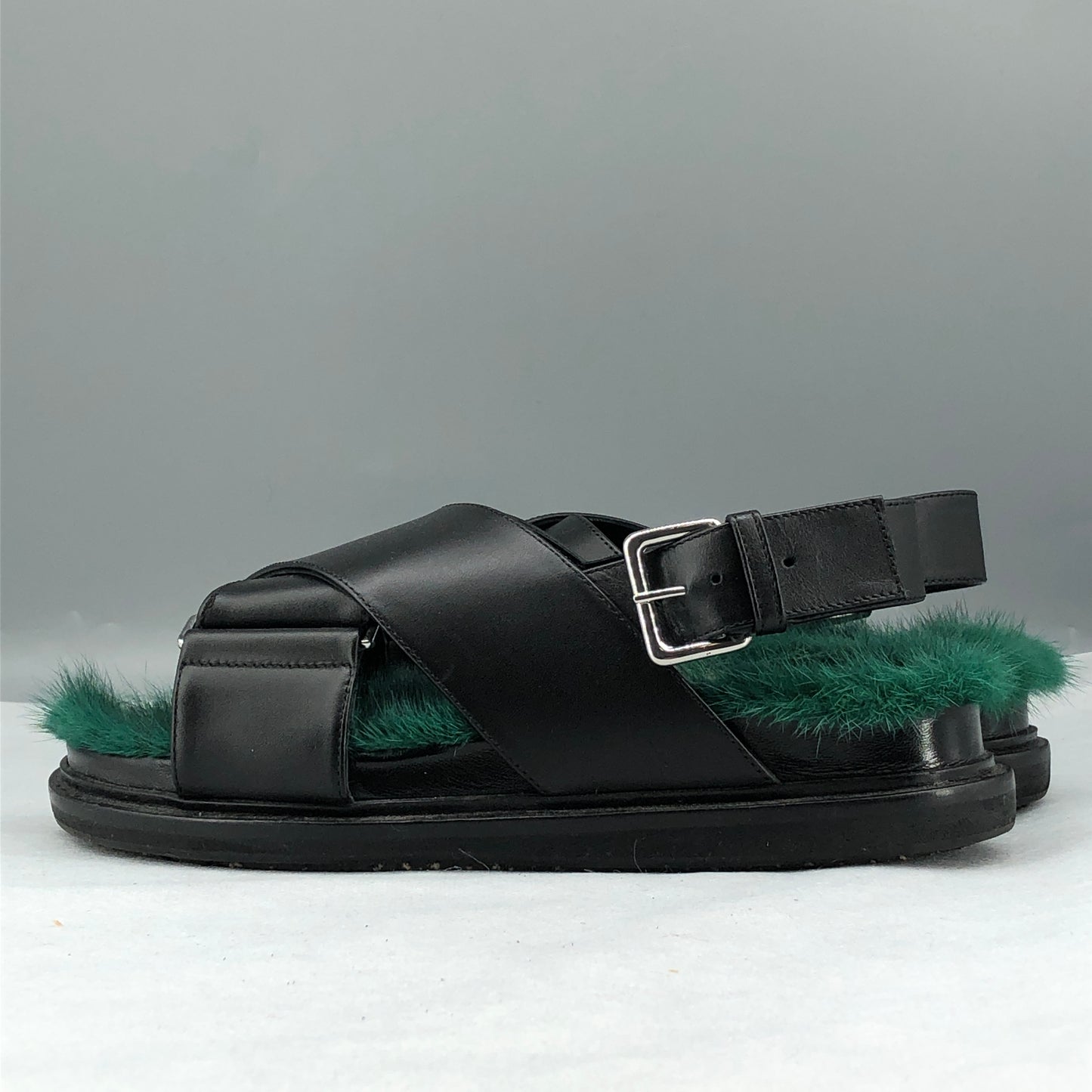 Marni Women's Fussbett Fur-Lined Sandals 36.5 Black/Green