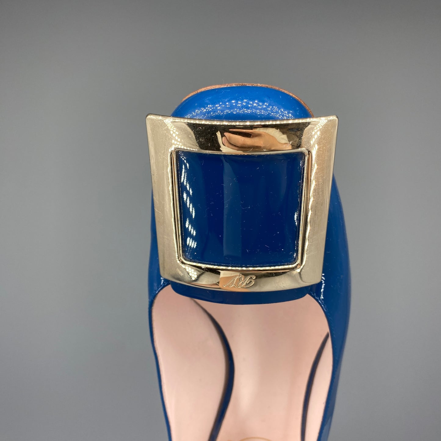 Roger Vivier Metal Buckle Patent Low Heel Shoes Size 40 Royal Blue