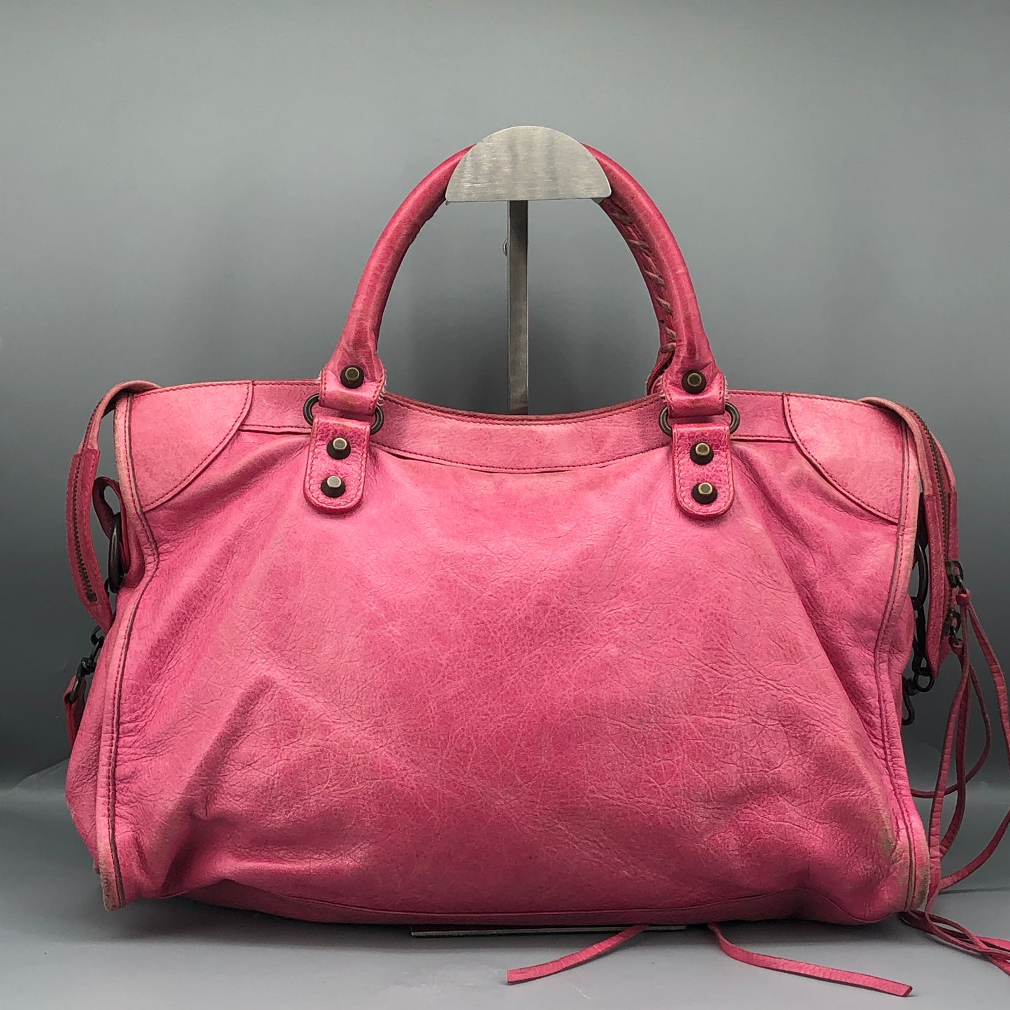 Balenciaga Pink Distressed Leather City Handbag Shoulder Bag