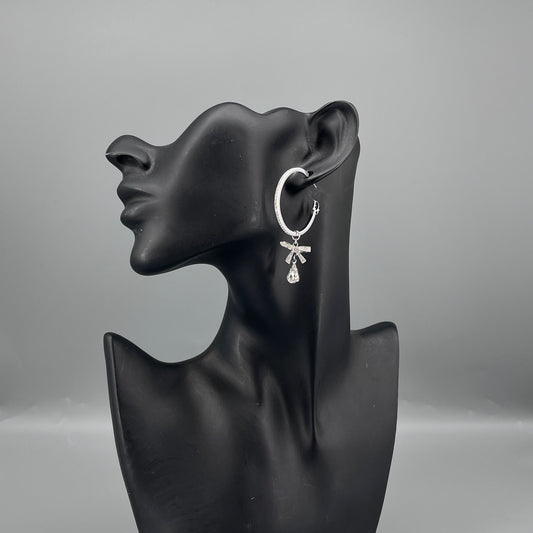 Christian Dior Silver Tone Crystal Hoop Earrings