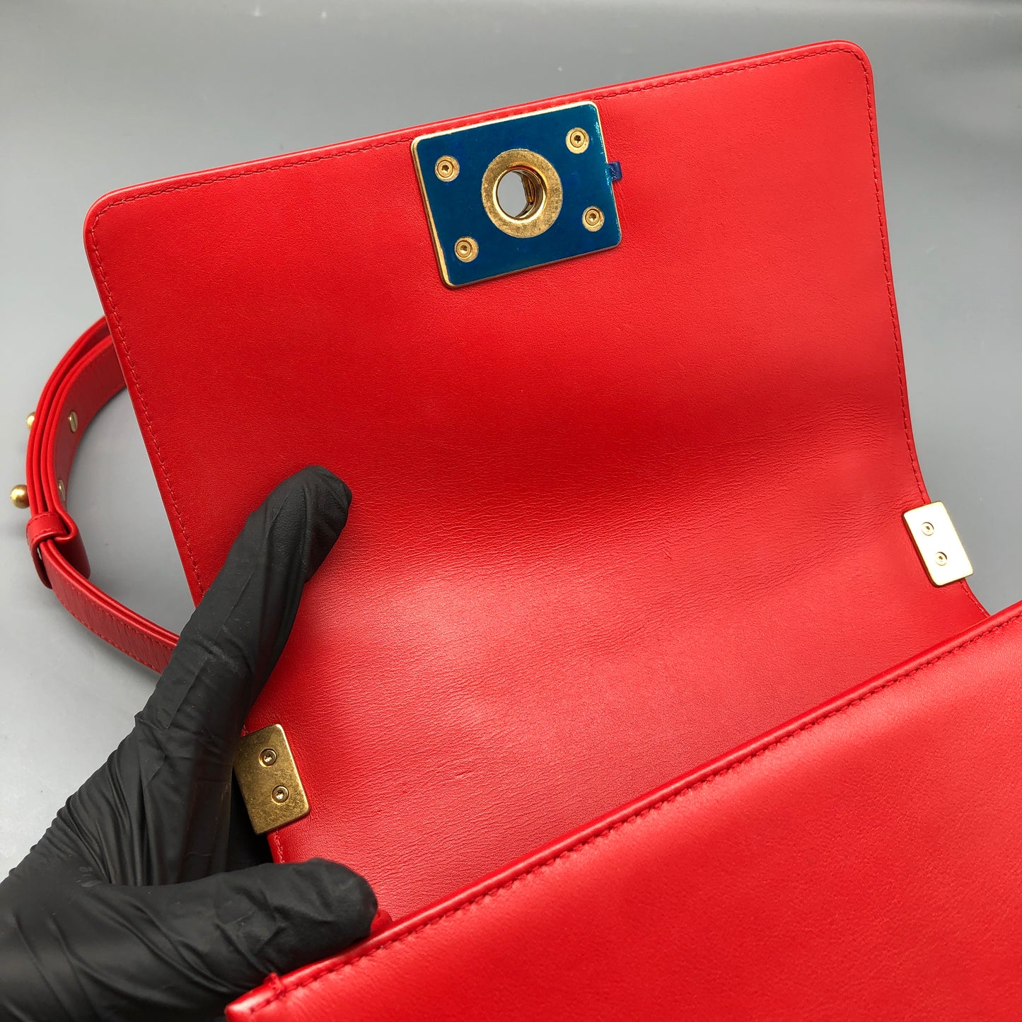 Chanel Small Red Python Leather Boy Flap Bag