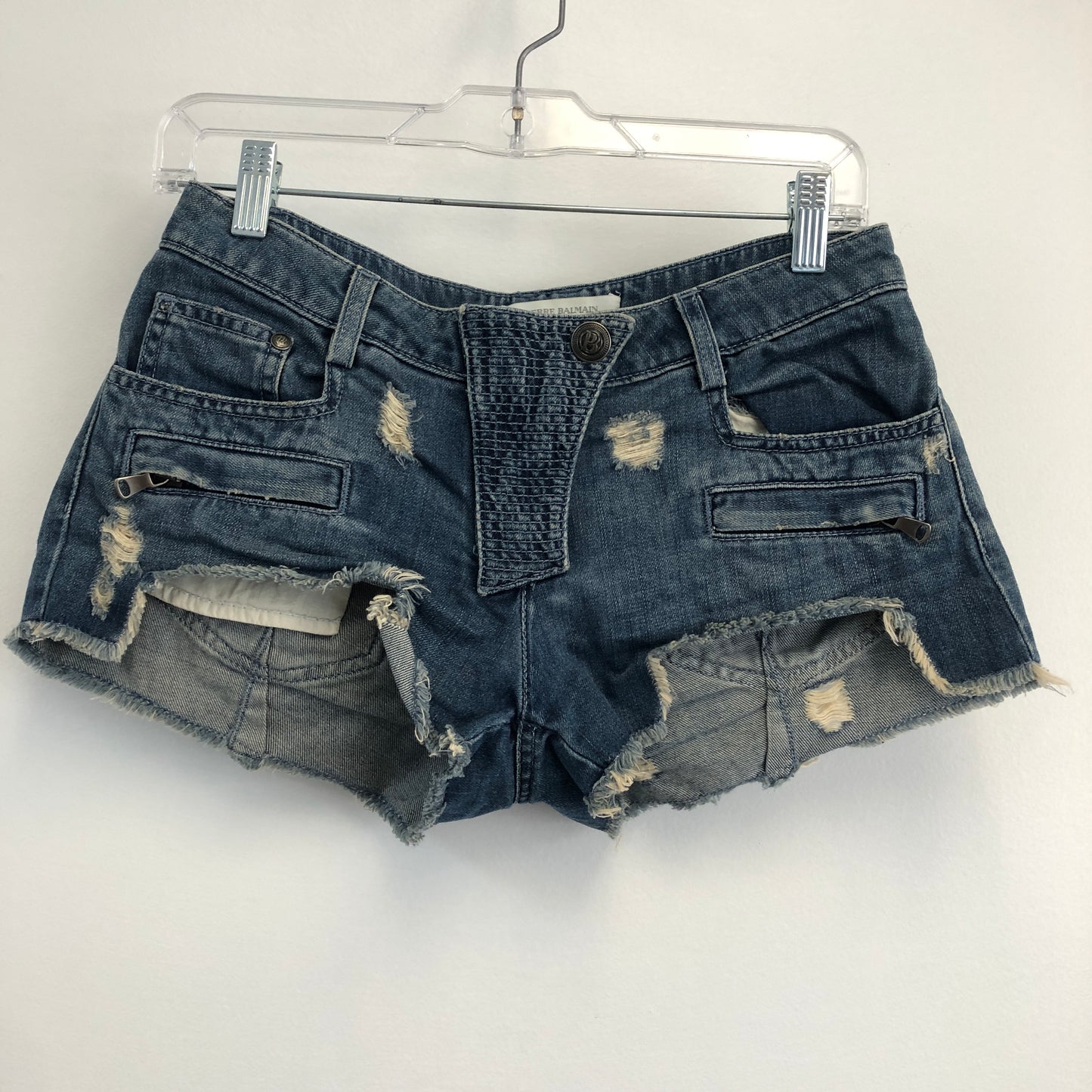 Balmain Distressed Denim Cut-Off Shorts Size 26