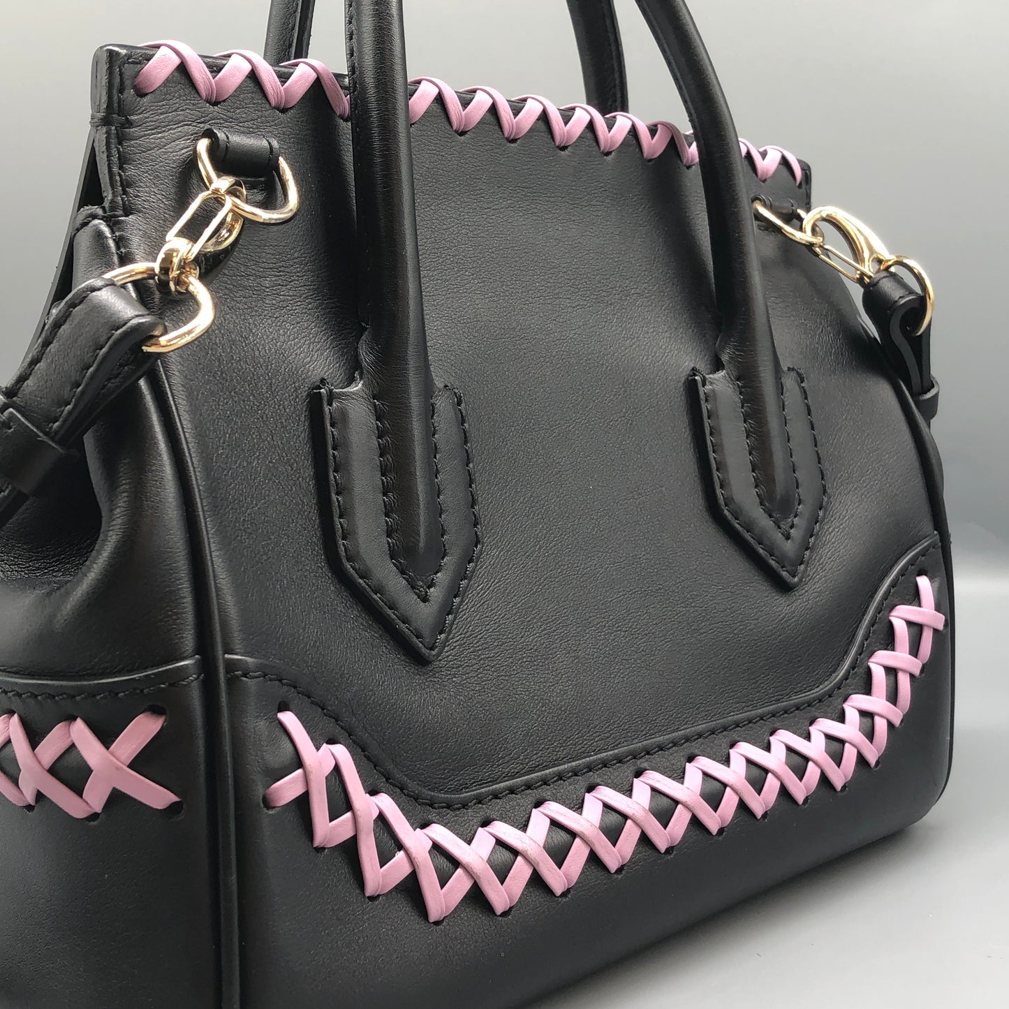 Versace La Medusa Black/Pink Leather Small Tote Bag